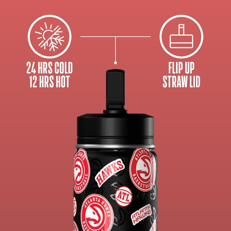 Hydrapeak x NBA Officially Licensed Atlanta Hawks 14oz Mini Kids Water Bottle with Straw Lid and Handle Reusable Stainless Steel Double Wall Insulated Spill Proof Sports Gift for Boys Girls - Image 3